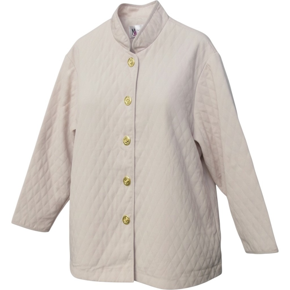 Maggie Sweet Cream Quilted Jacket Gold Crest Buttons Petite 1X Mock Neck
